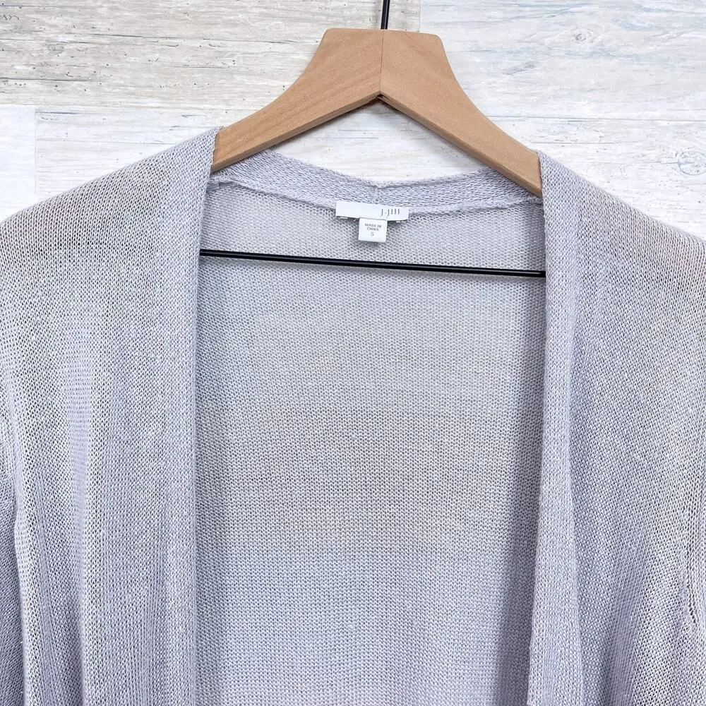J Jill Linen Open Front Longline Cardigan Gray Pockets Lightweight Womens Small - Picture 2 of 7